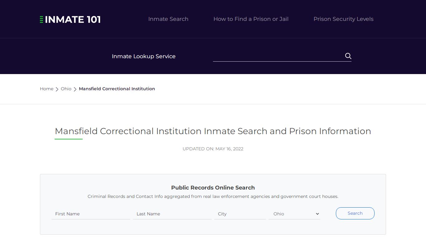 Mansfield Correctional Institution Inmate Search ...